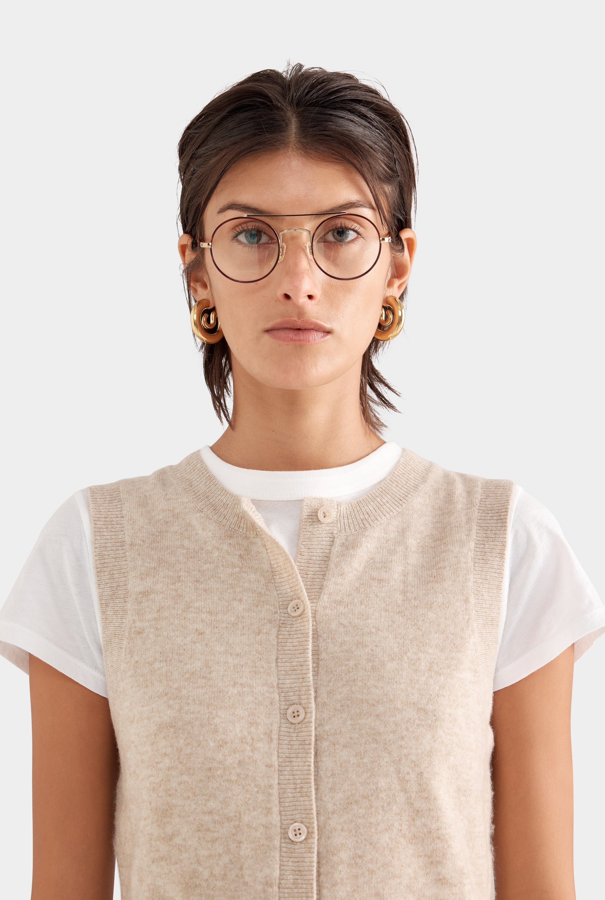 Cashmere Button Through Tank - Sand