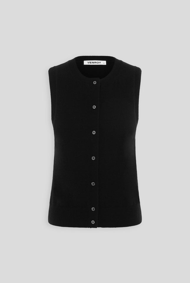 Cashmere Button Tank - Black