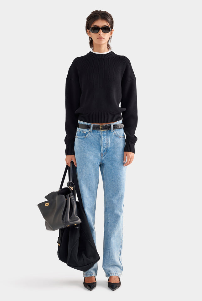 Cotton Knit Sweater - Black