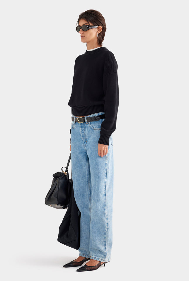 Cotton Knit Sweater - Black