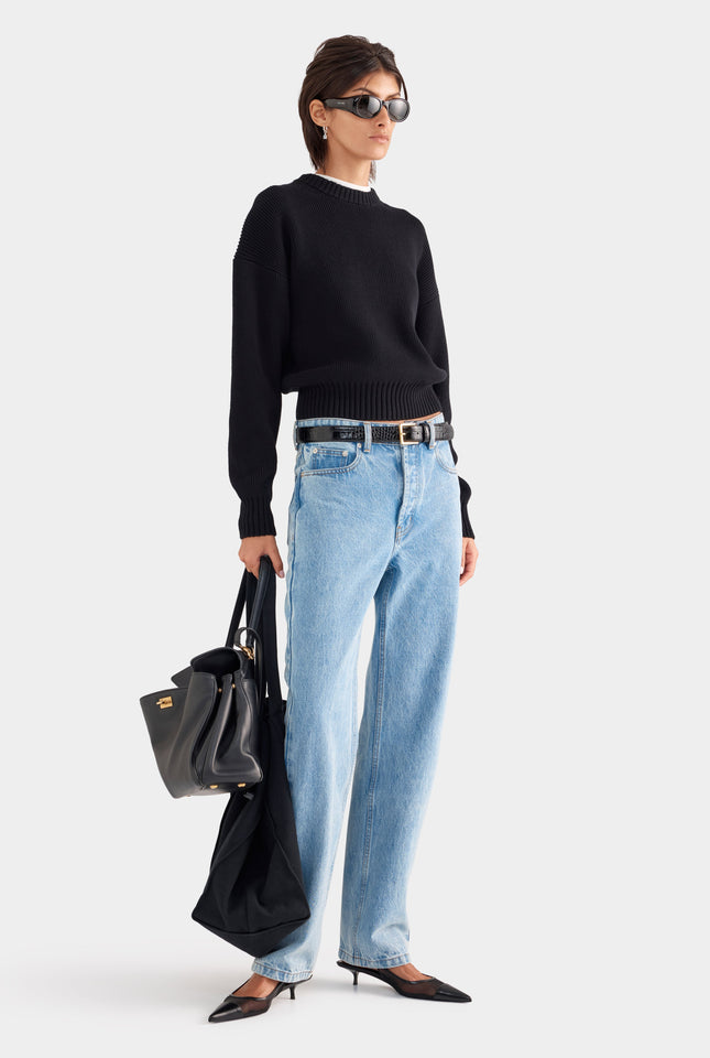 Cotton Knit Sweater - Black