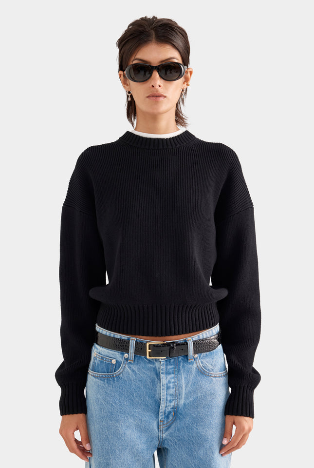 Cotton Knit Sweater - Black