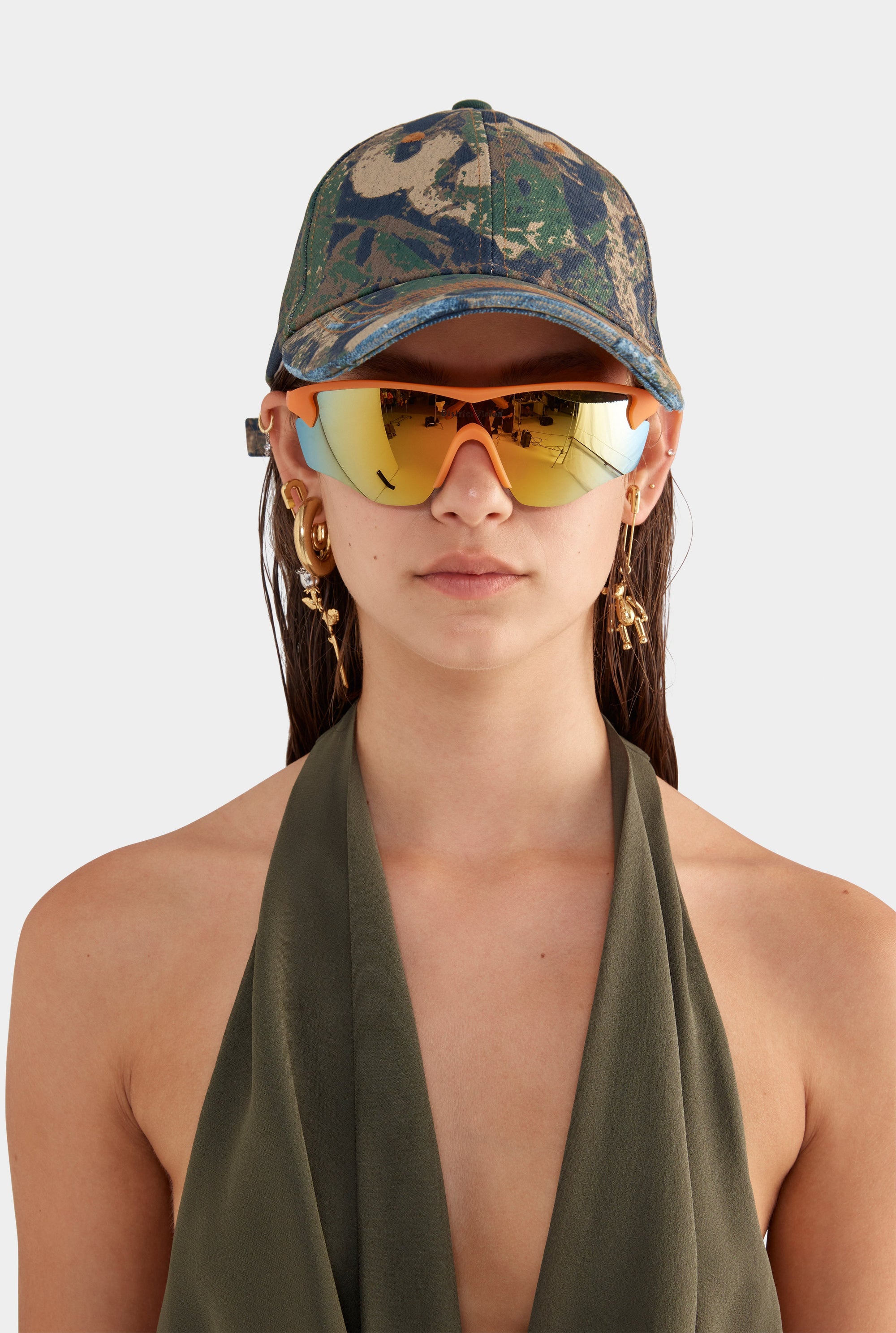 Deep Cowl Sheer Silk Halter - Olive