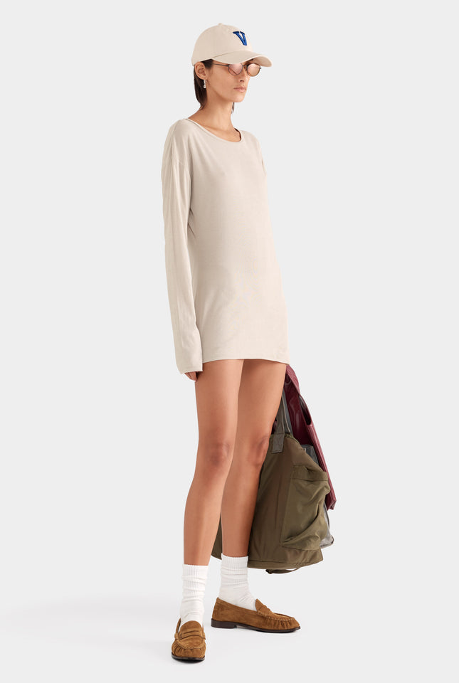 Lightweight Cotton Mini Dress - Stone