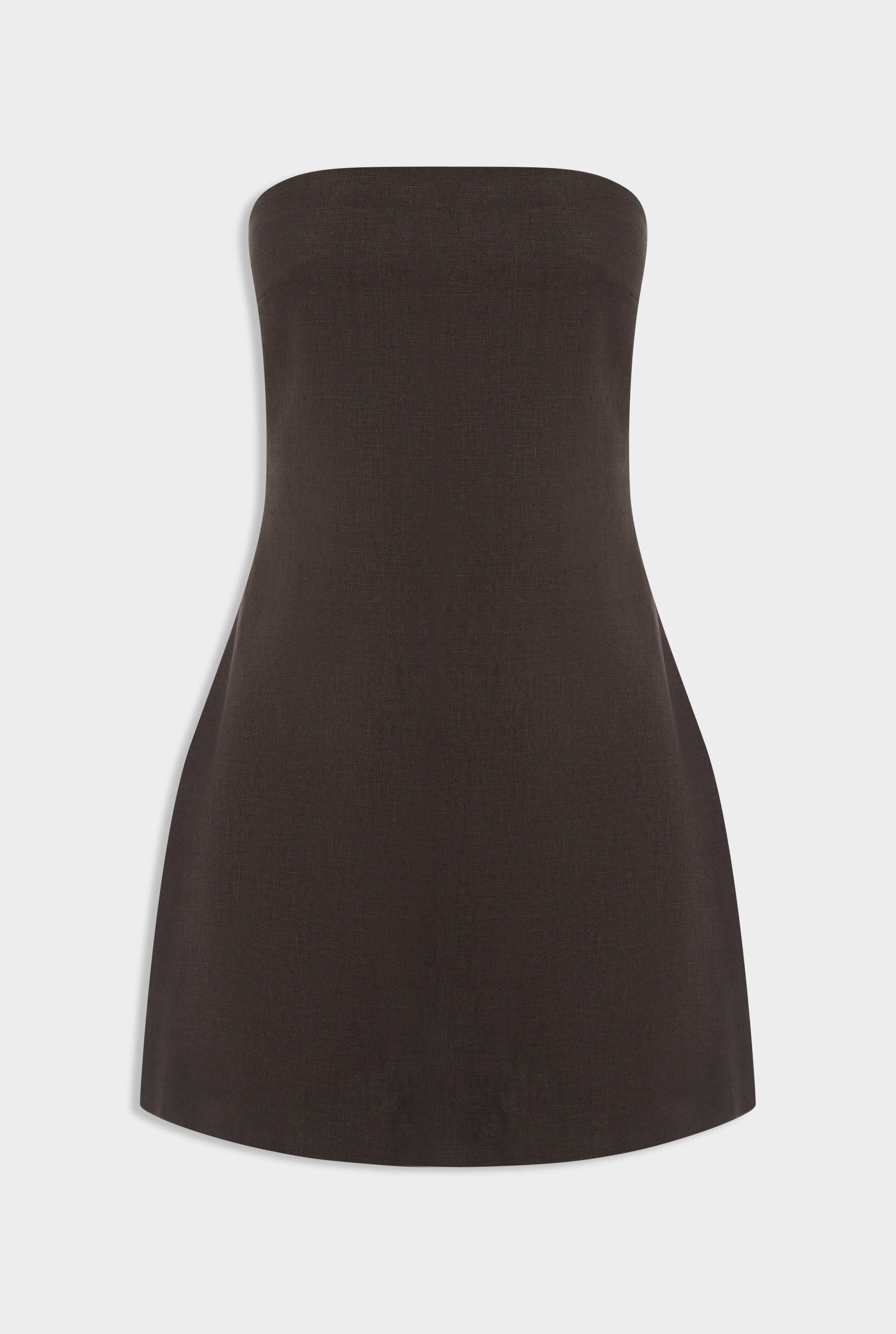 Linen Strapless Mini Dress - Dark Chocolate