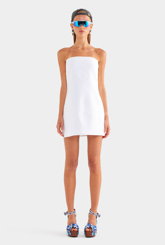 Linen Strapless Mini Dress - White