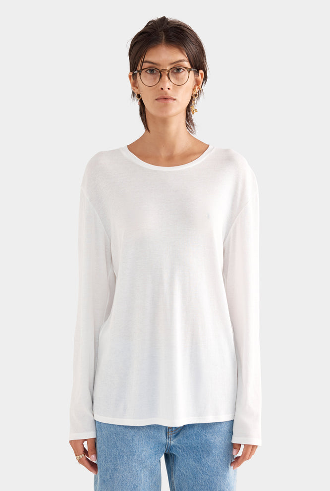 Long Sleeve Lightweight Cotton Tee - Stone