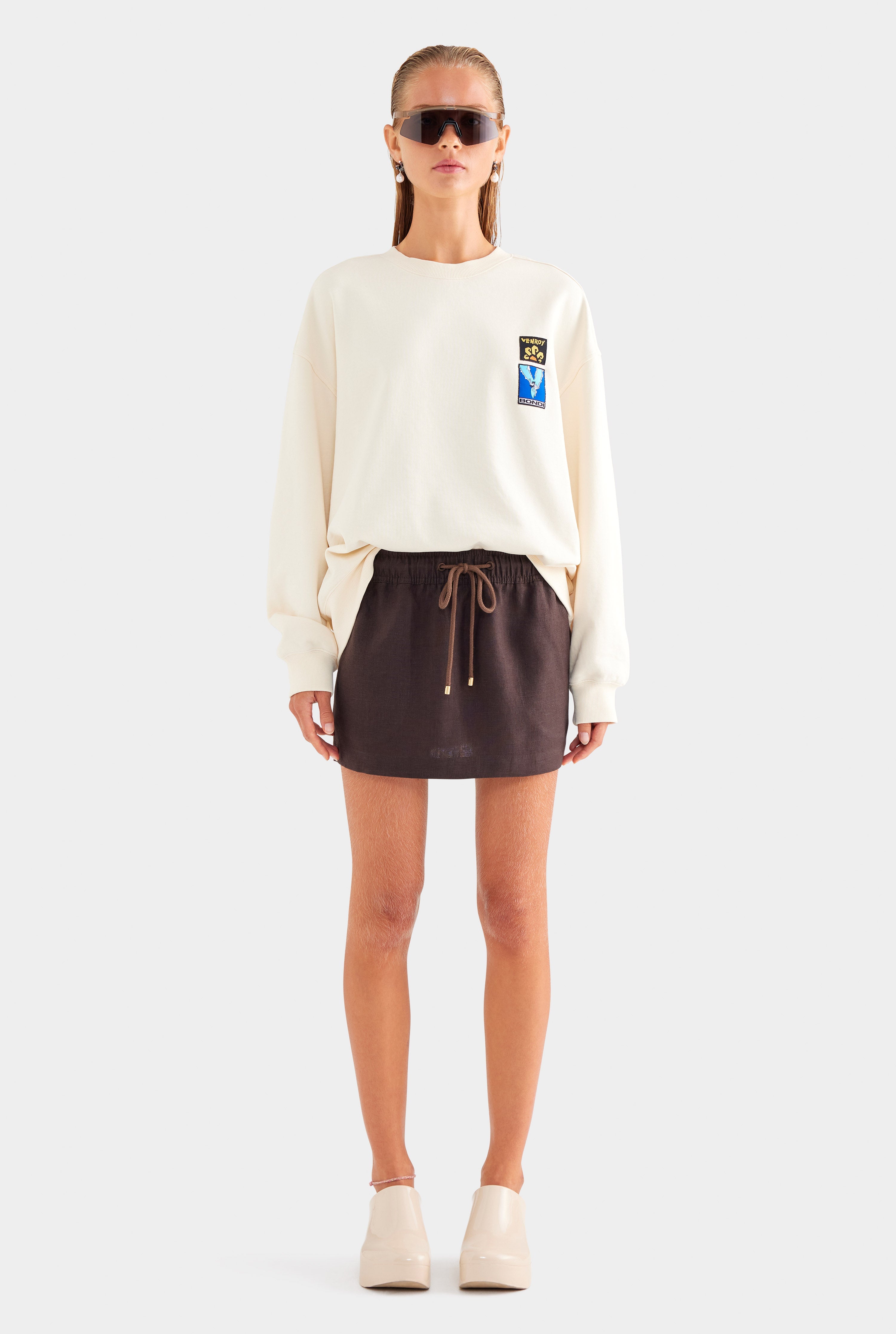 Relaxed Crewneck Track Sweater - Cream