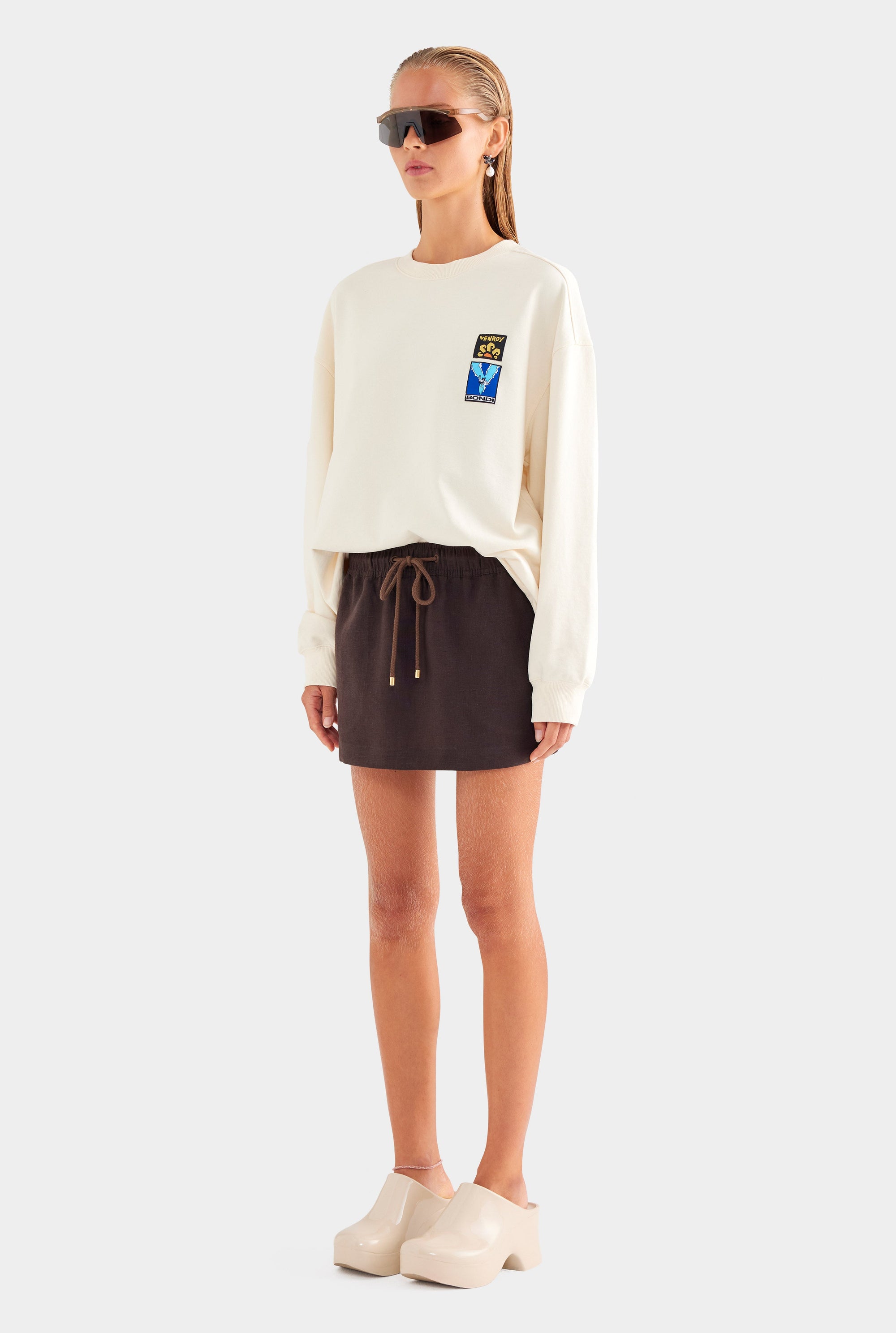 Relaxed Crewneck Track Sweater - Cream