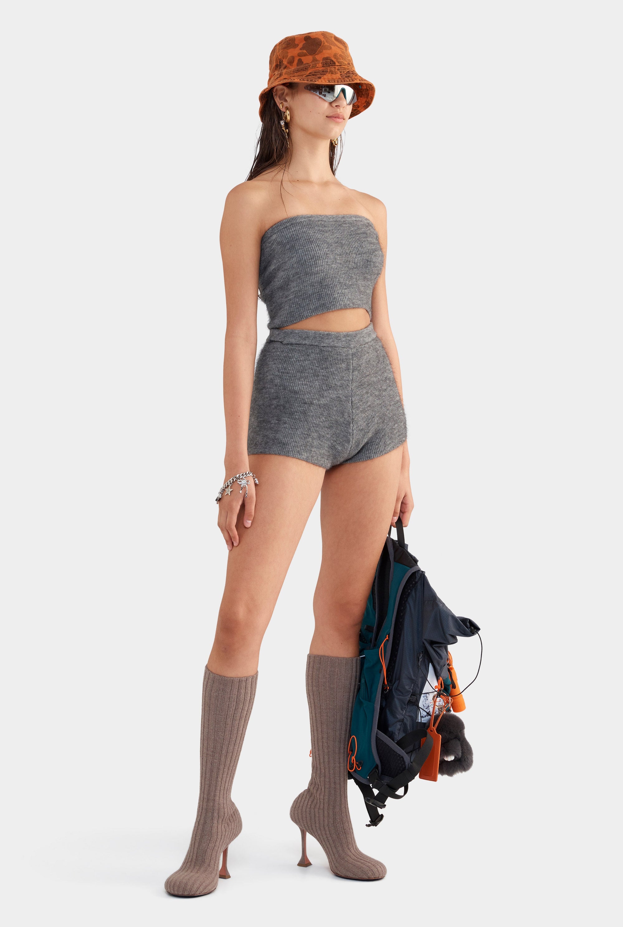 Mohair Wool Knit Short - Dark Grey Marl