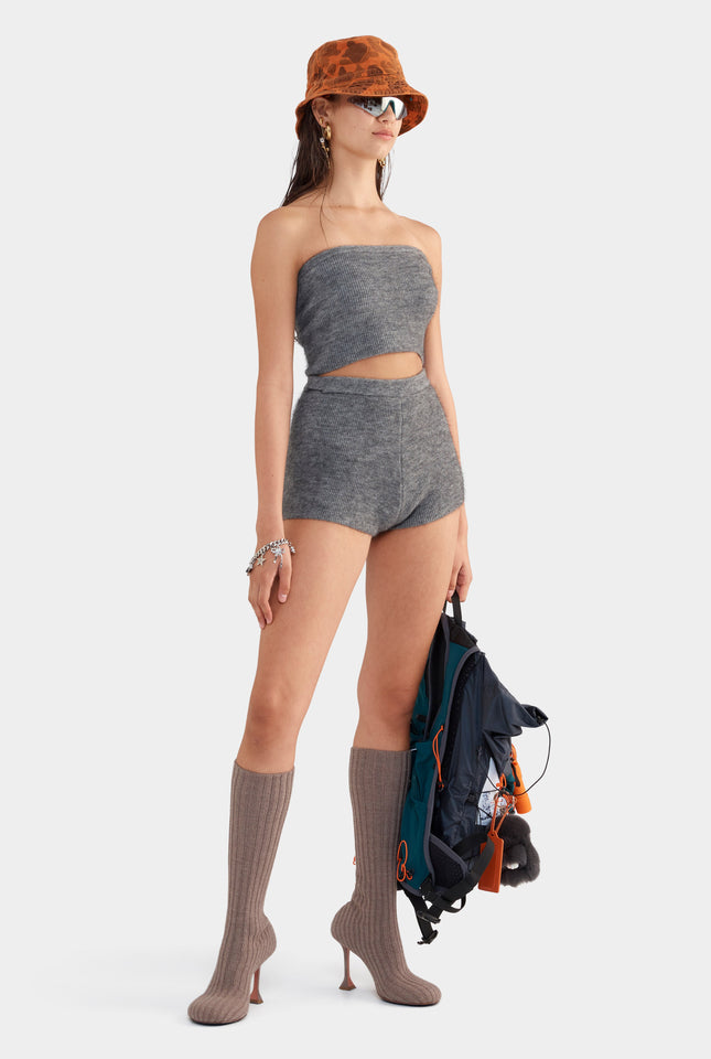 Mohair Wool Knit Short - Dark Grey Marl