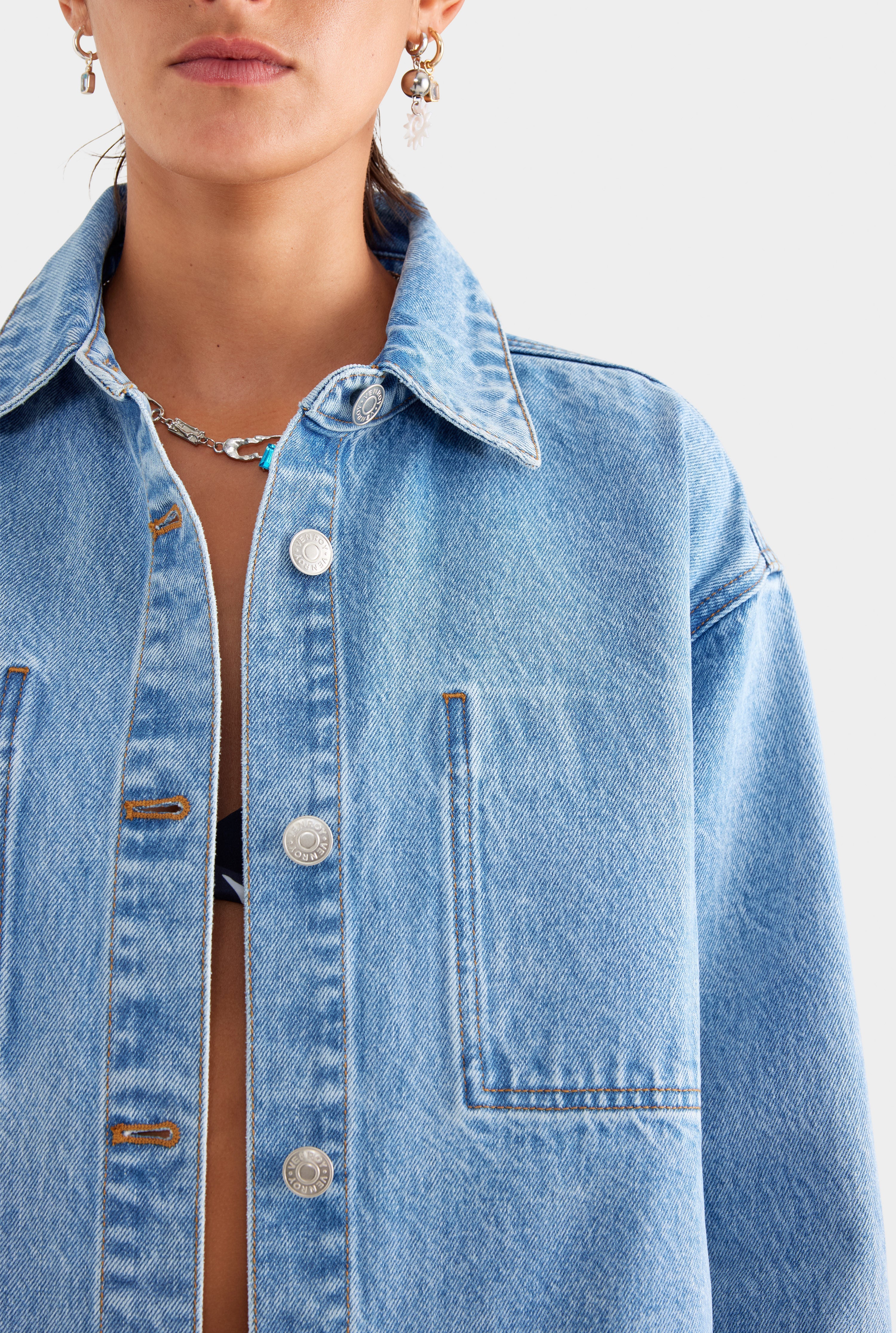 Pocket Detail Relaxed Denim Shirt - Light Blue