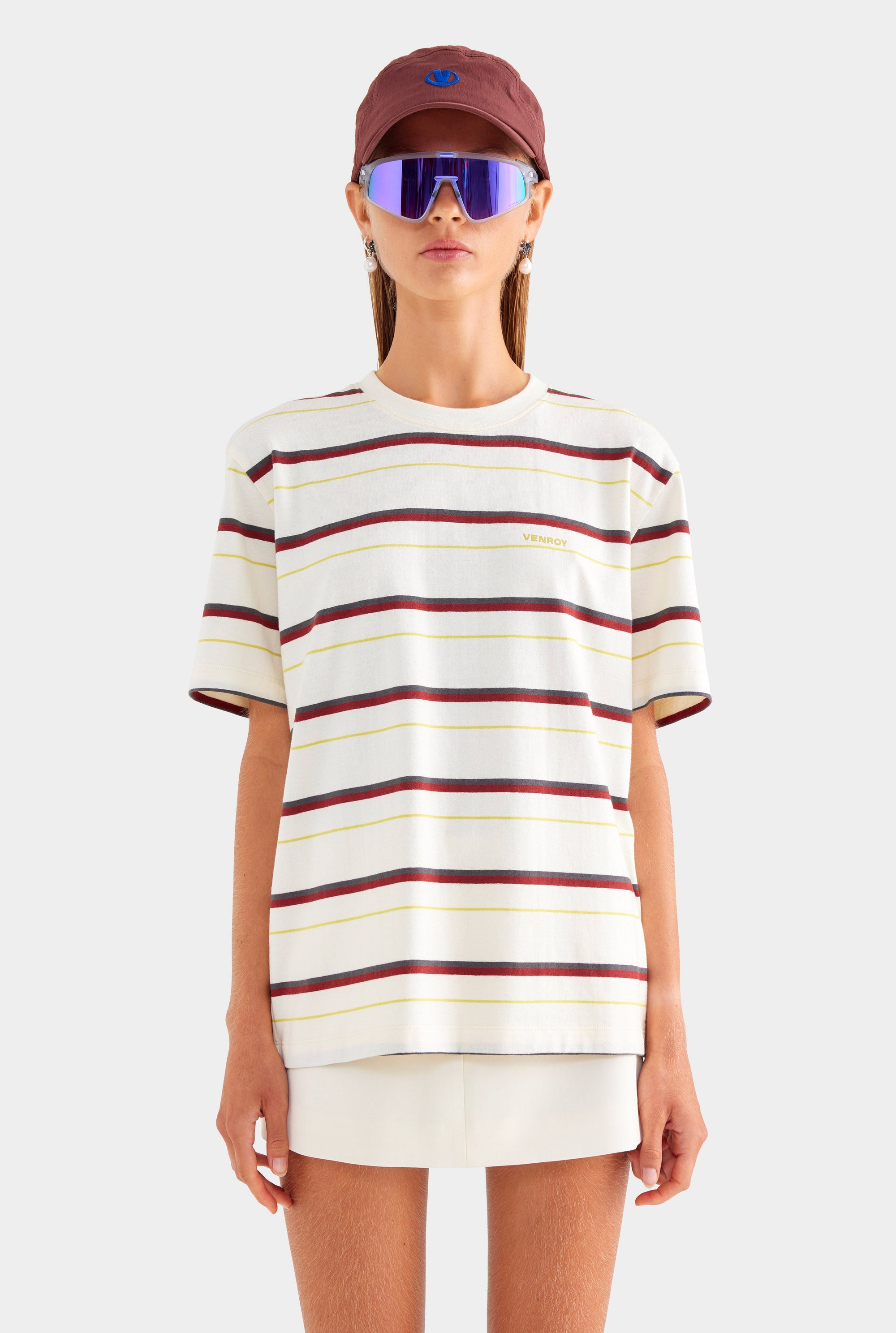 Relaxed Stripe Jersey Tee - Cream/Mahogany Brown/Yellow Stripe