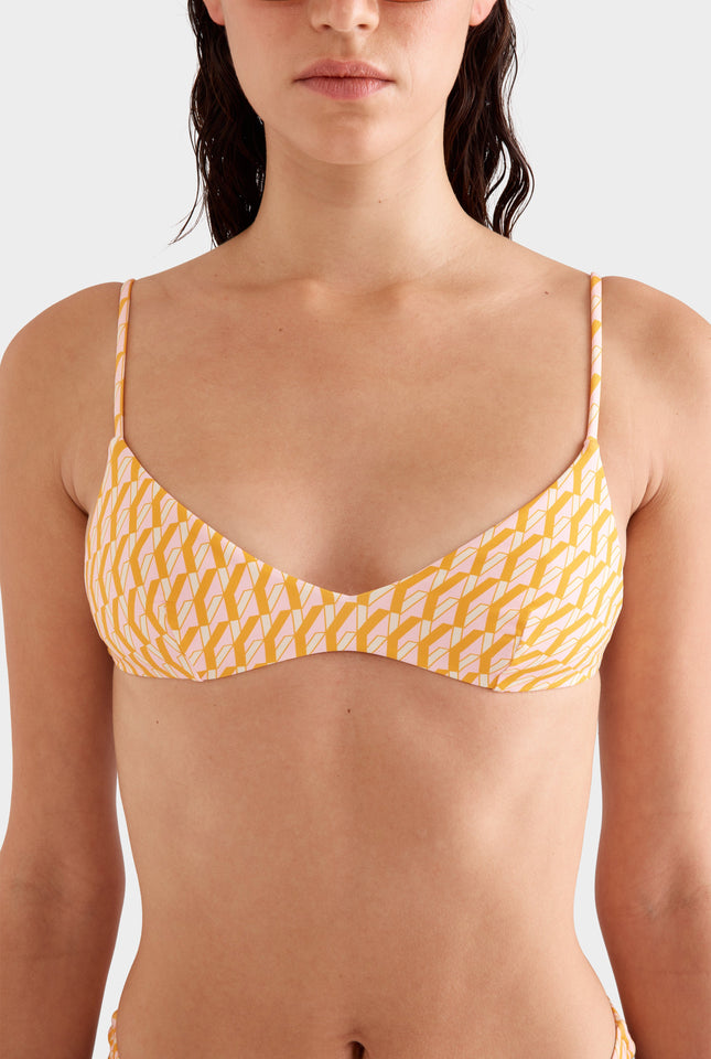 Bralette Swim Top -  Bright Orange/Pink V Monogram