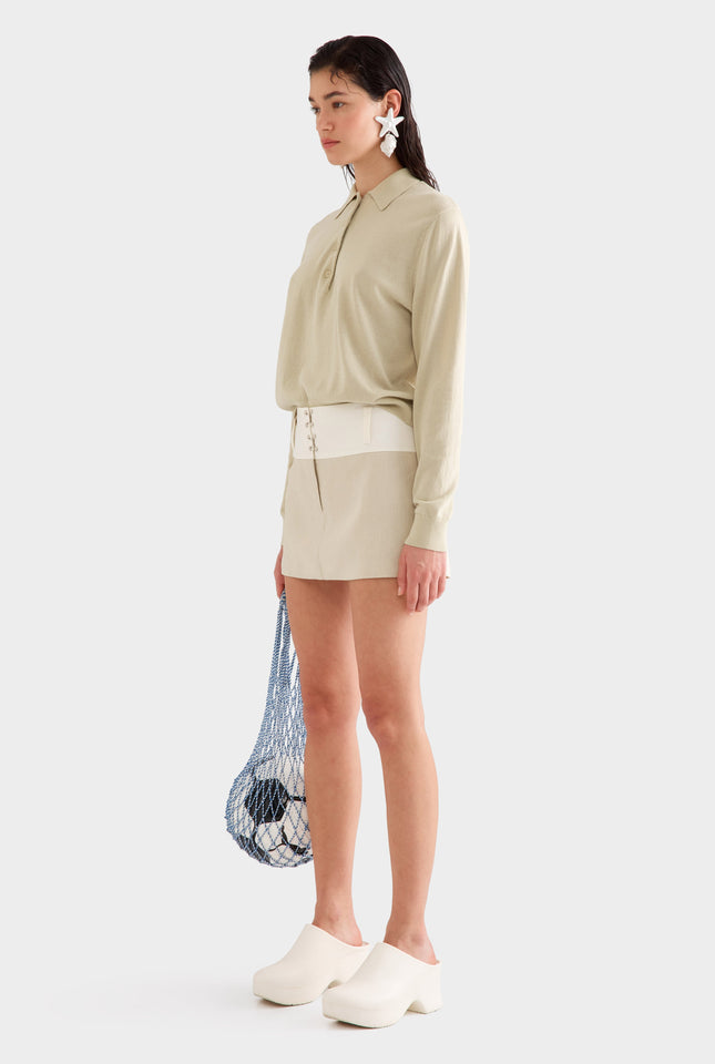 Contrast Waistband Mini Skirt -  Cream/Pistachio Shell