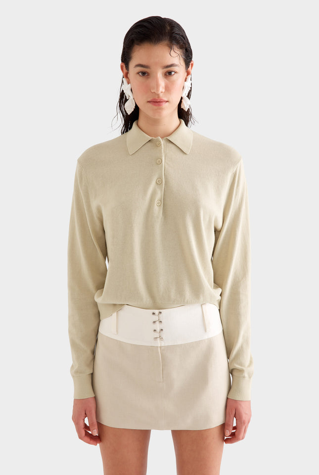 Contrast Waistband Mini Skirt -  Cream/Pistachio Shell