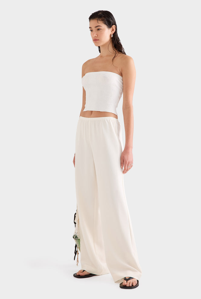 Crepe Elastic Waist Pant - Off White