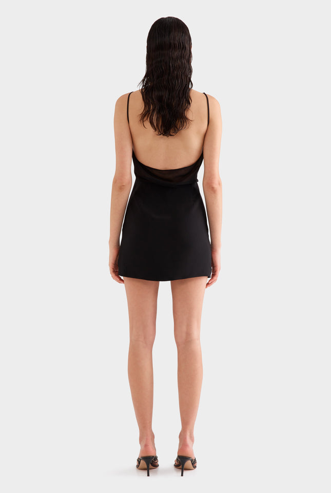 High Neck Cowl Back Dress -  Black