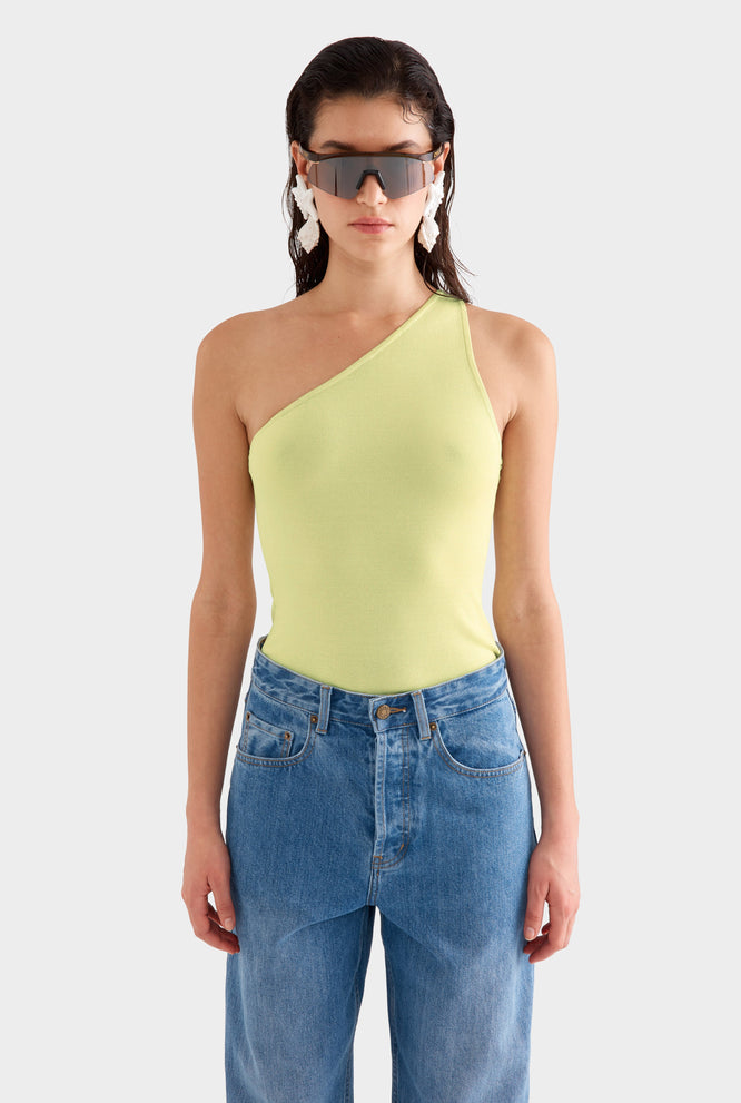 One Shoulder Knit Tank - Lemongrass