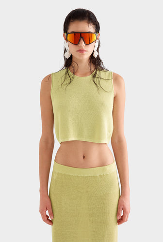 Rib Knitted Cropped Tank -  Lemongrass