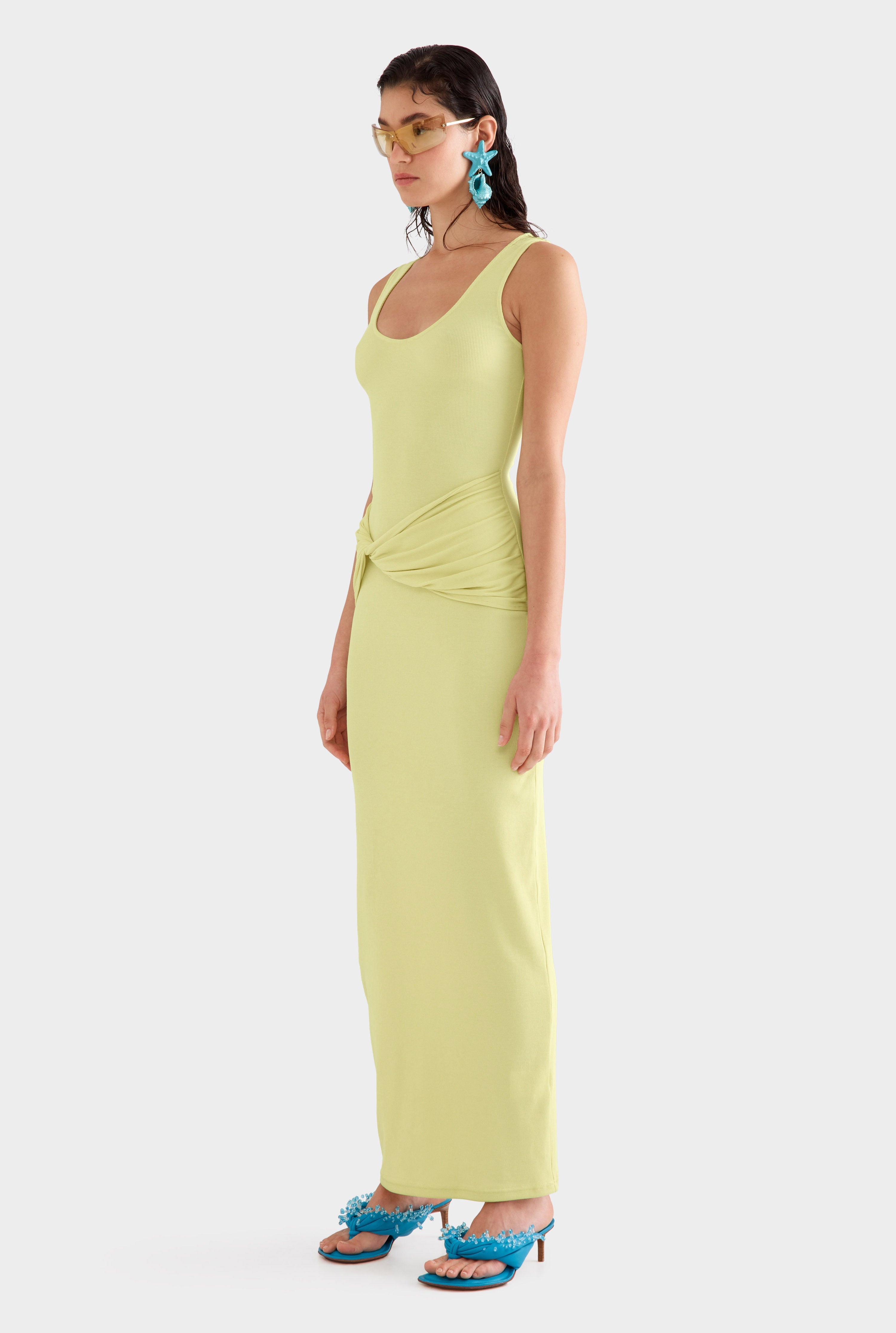 Scoop Neck Jersey Twist Dress -  Lemongrass