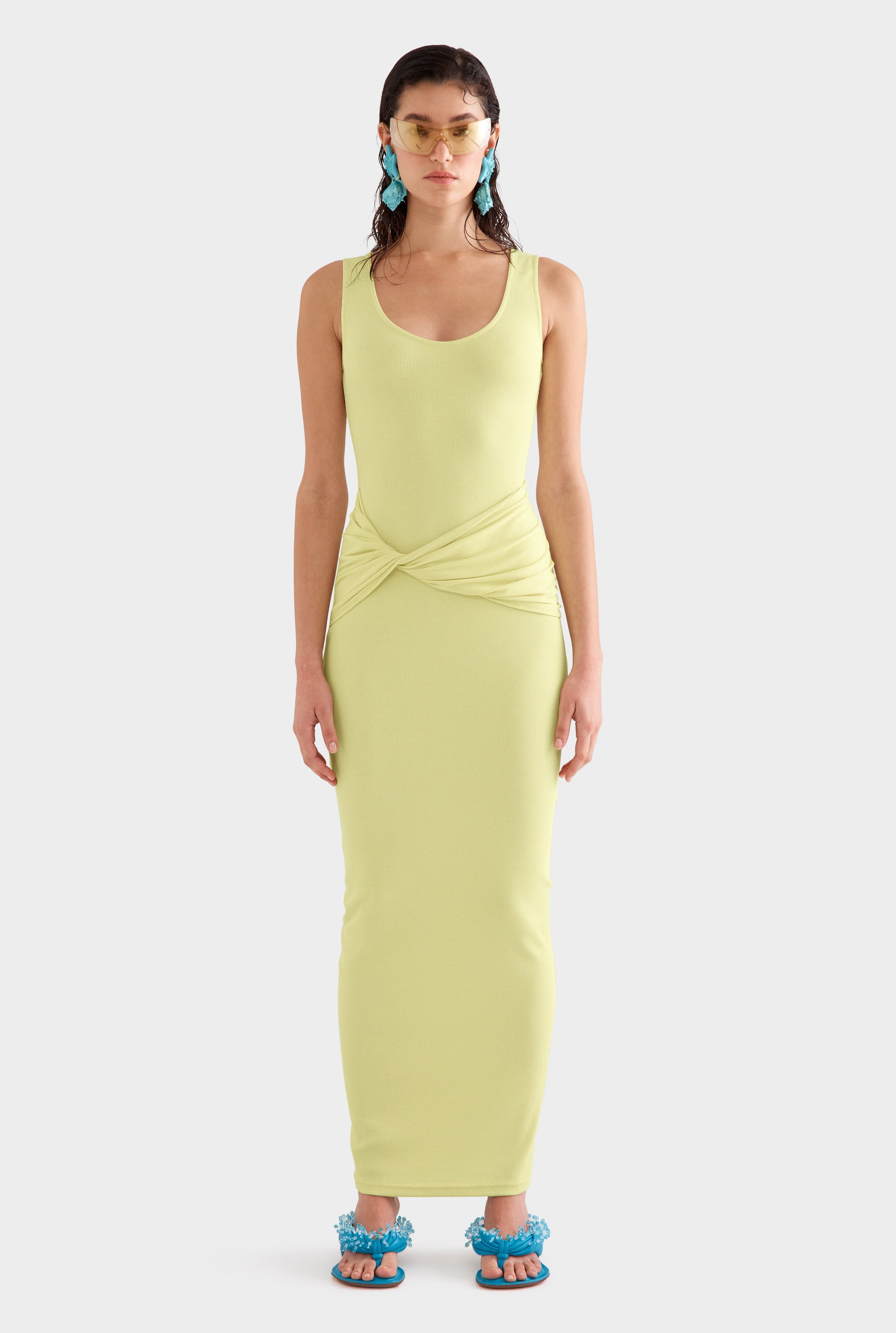 Scoop Neck Jersey Twist Dress -  Lemongrass