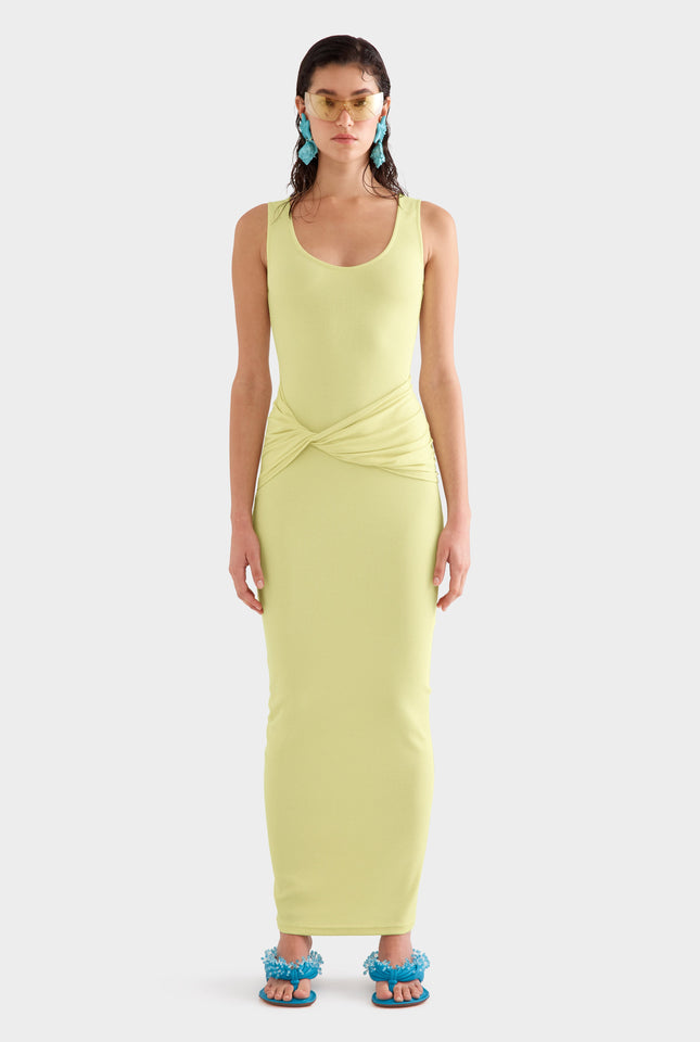 Scoop Neck Jersey Twist Dress -  Lemongrass