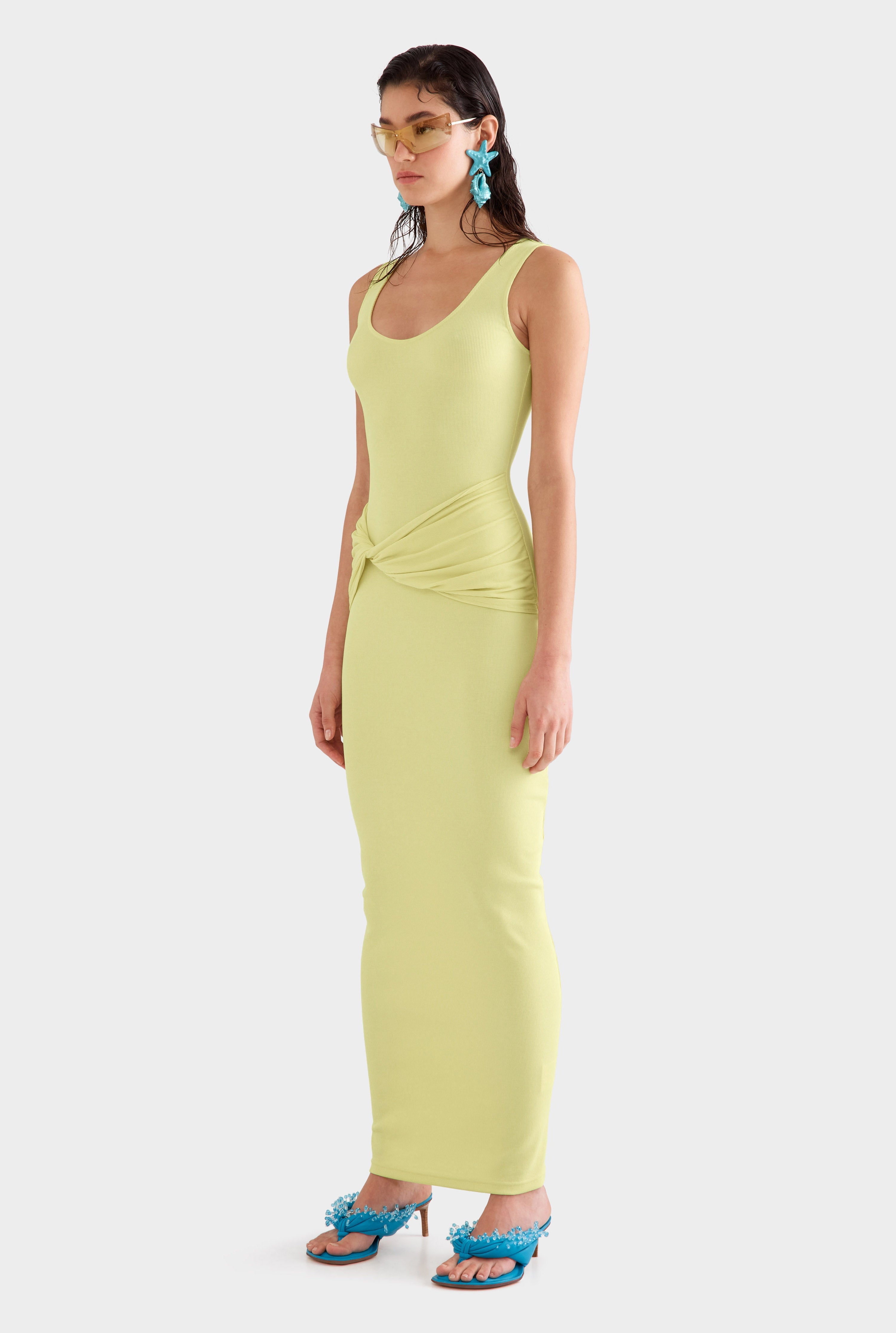 Scoop Neck Jersey Twist Dress -  Lemongrass