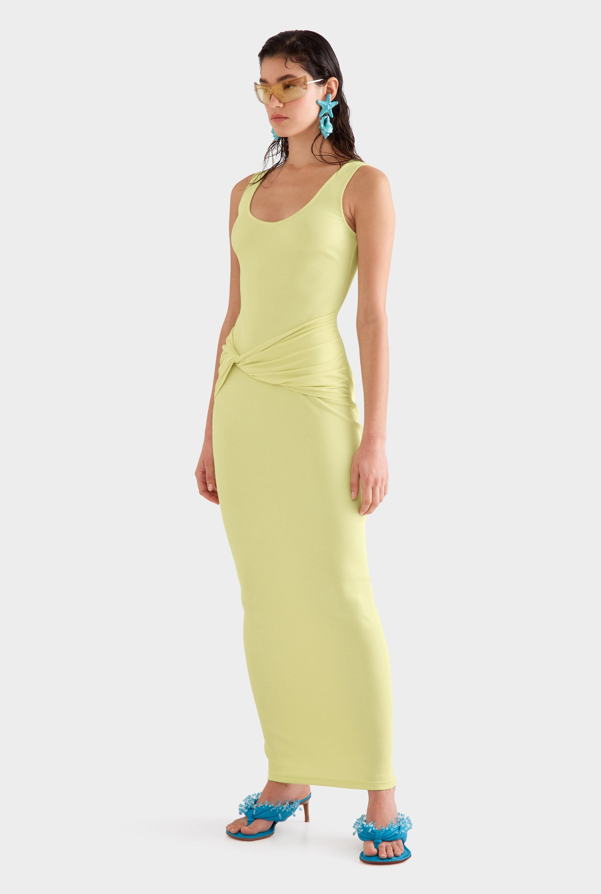 Scoop Neck Jersey Twist Dress -  Lemongrass