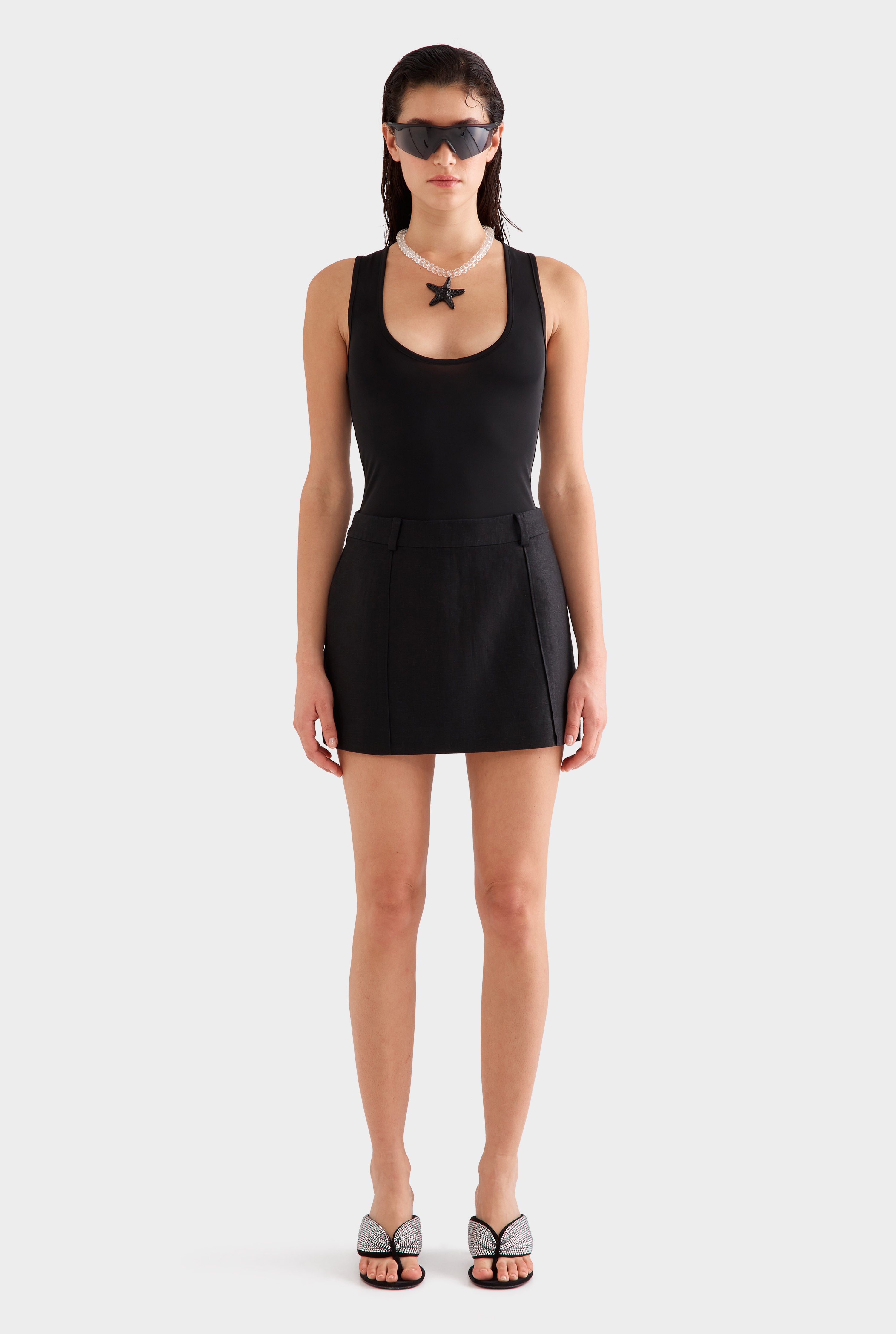 Sheer Scoop Neck Tank -  Black