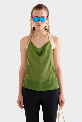 Sheer Silk Cowl Neck Halter Top -  Cactus