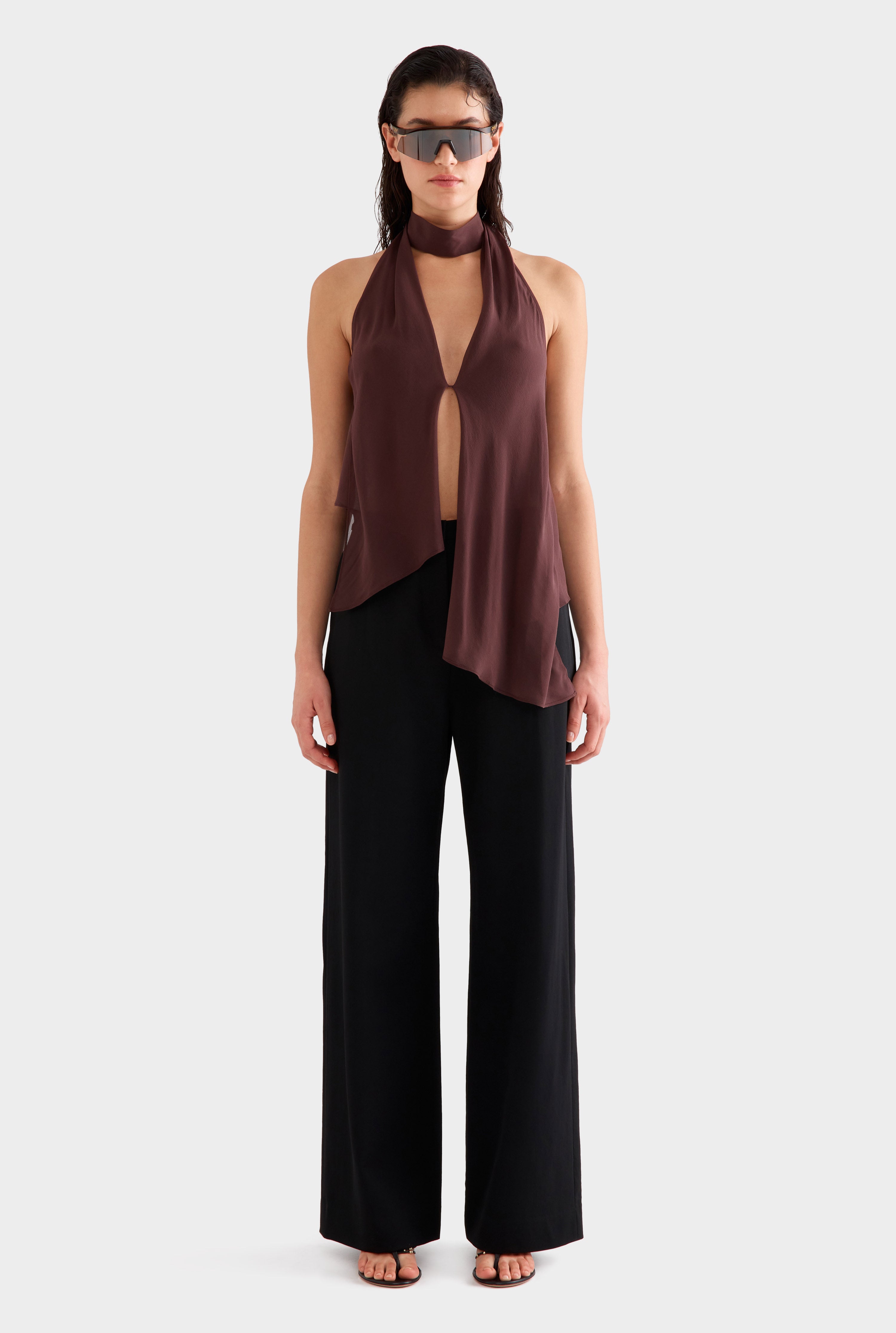 Silk Layered Halter Top -  Coffee