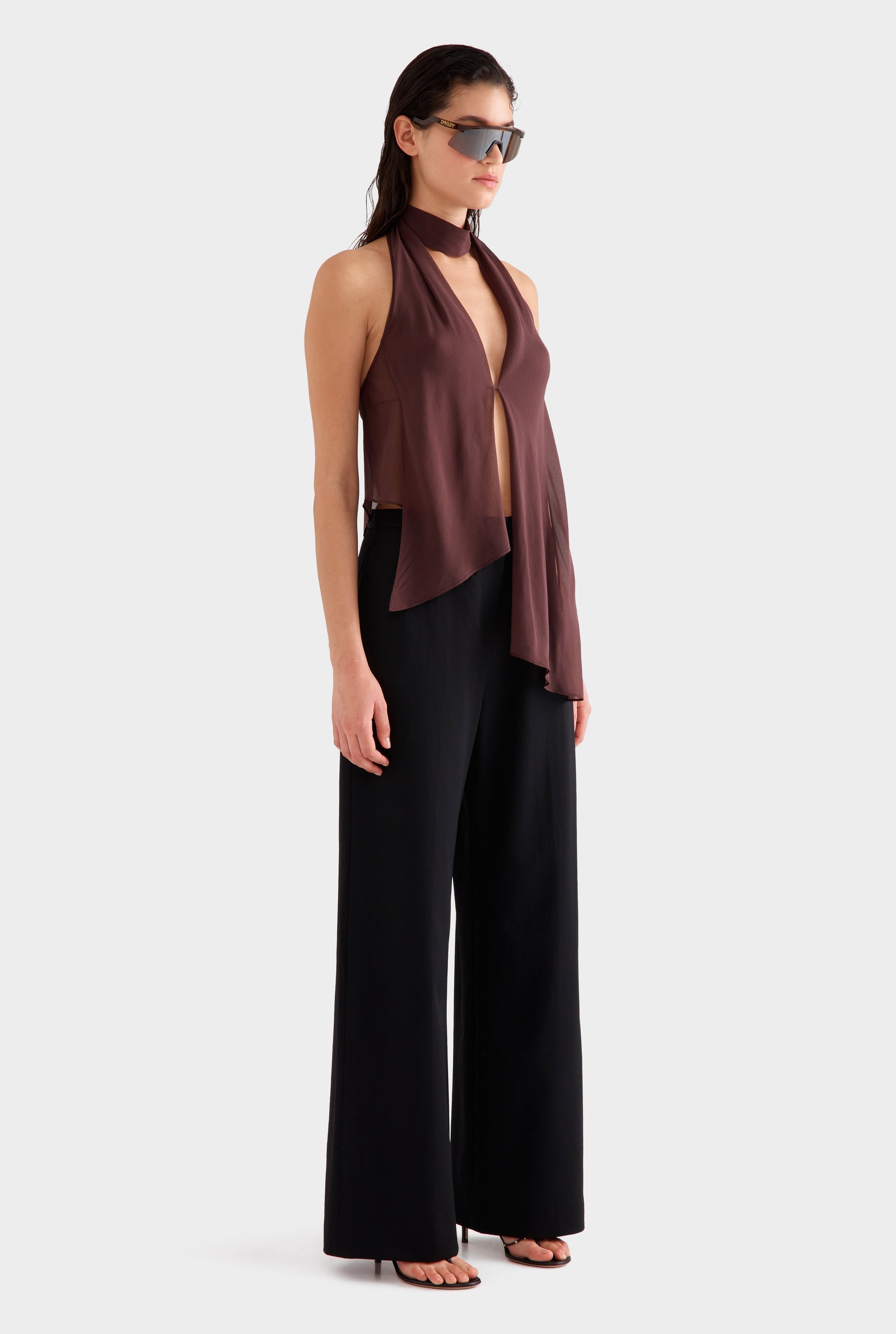 Silk Layered Halter Top -  Coffee