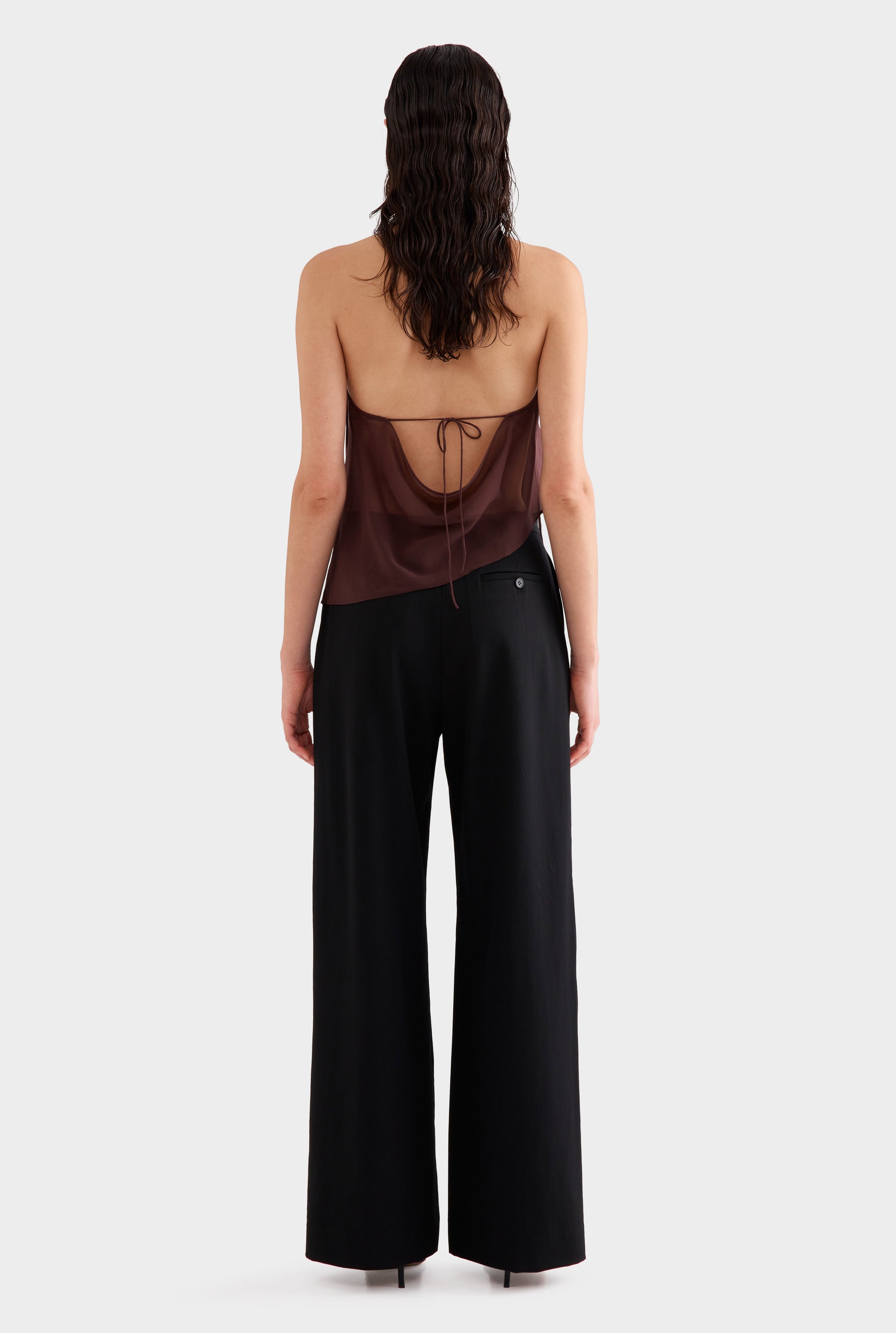 Silk Layered Halter Top -  Coffee