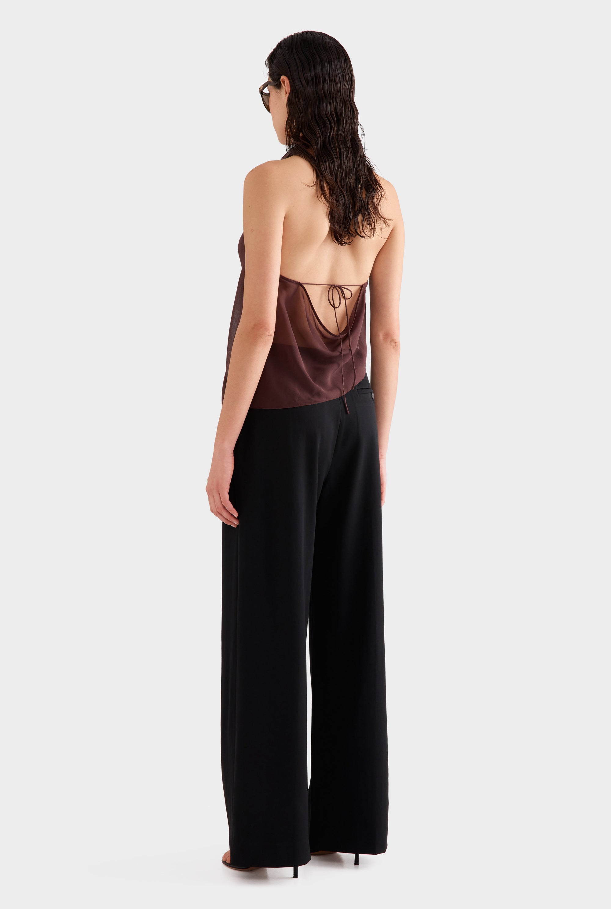 Silk Layered Halter Top -  Coffee