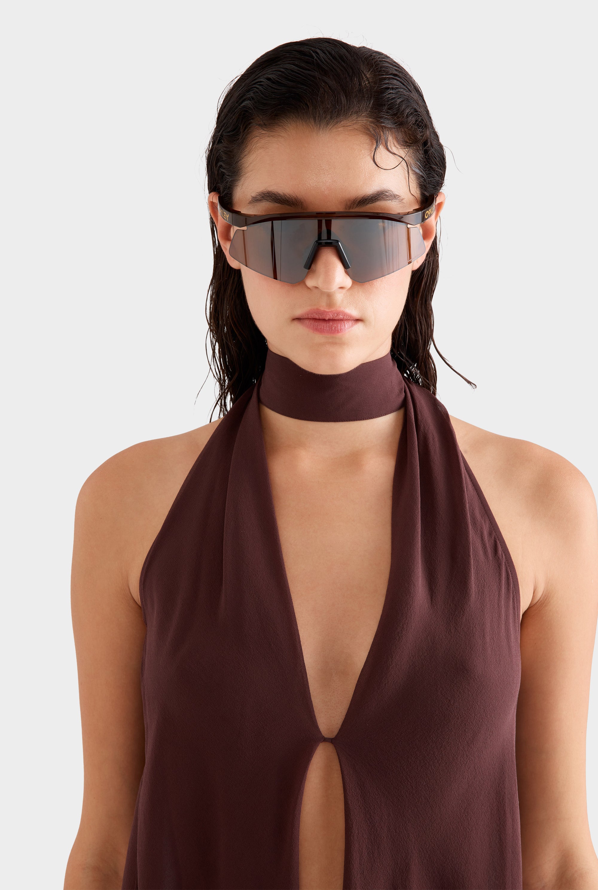 Silk Layered Halter Top -  Coffee