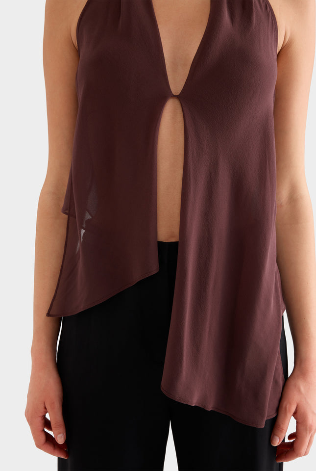 Silk Layered Halter Top -  Coffee