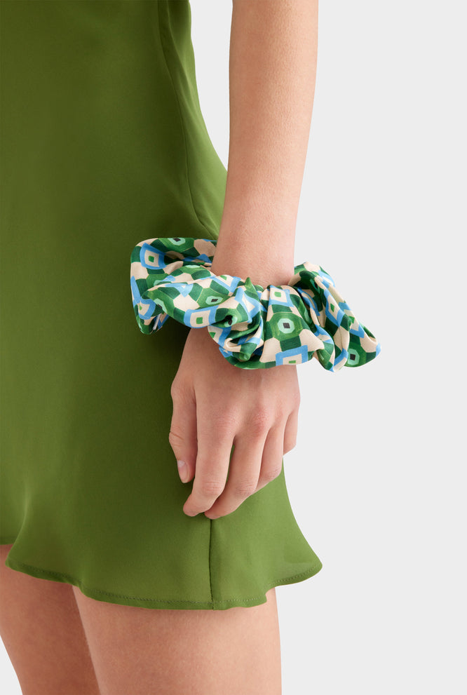 Silk Scrunchie - Blue/Green Geo