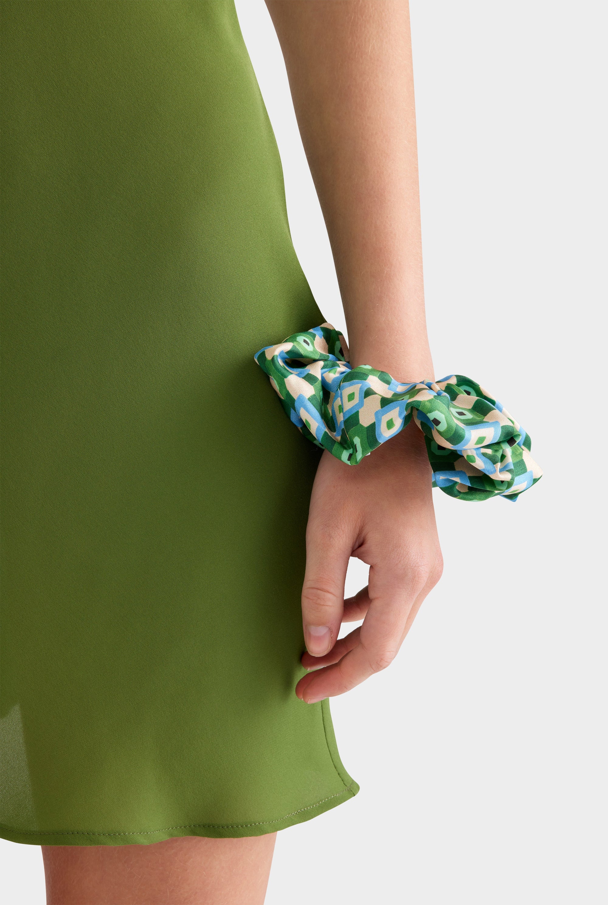 Silk Scrunchie -  Blue/Green Geo