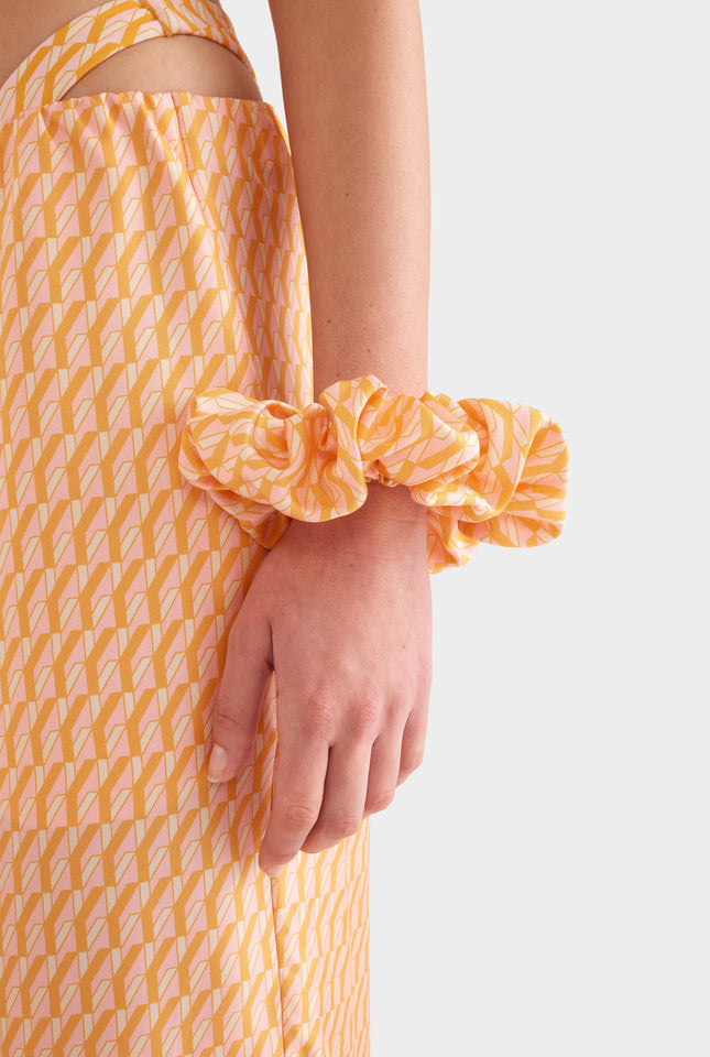 Silk Scrunchie -  Bright Orange/Pink V Monogram