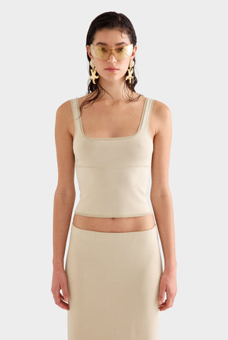 Square Neck Knit Tank - Pale Straw