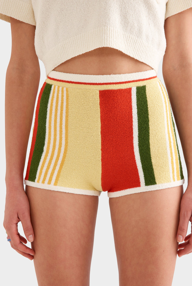 Striped Terry Knit Short -  Cactus/Red/Limoncello Stripe