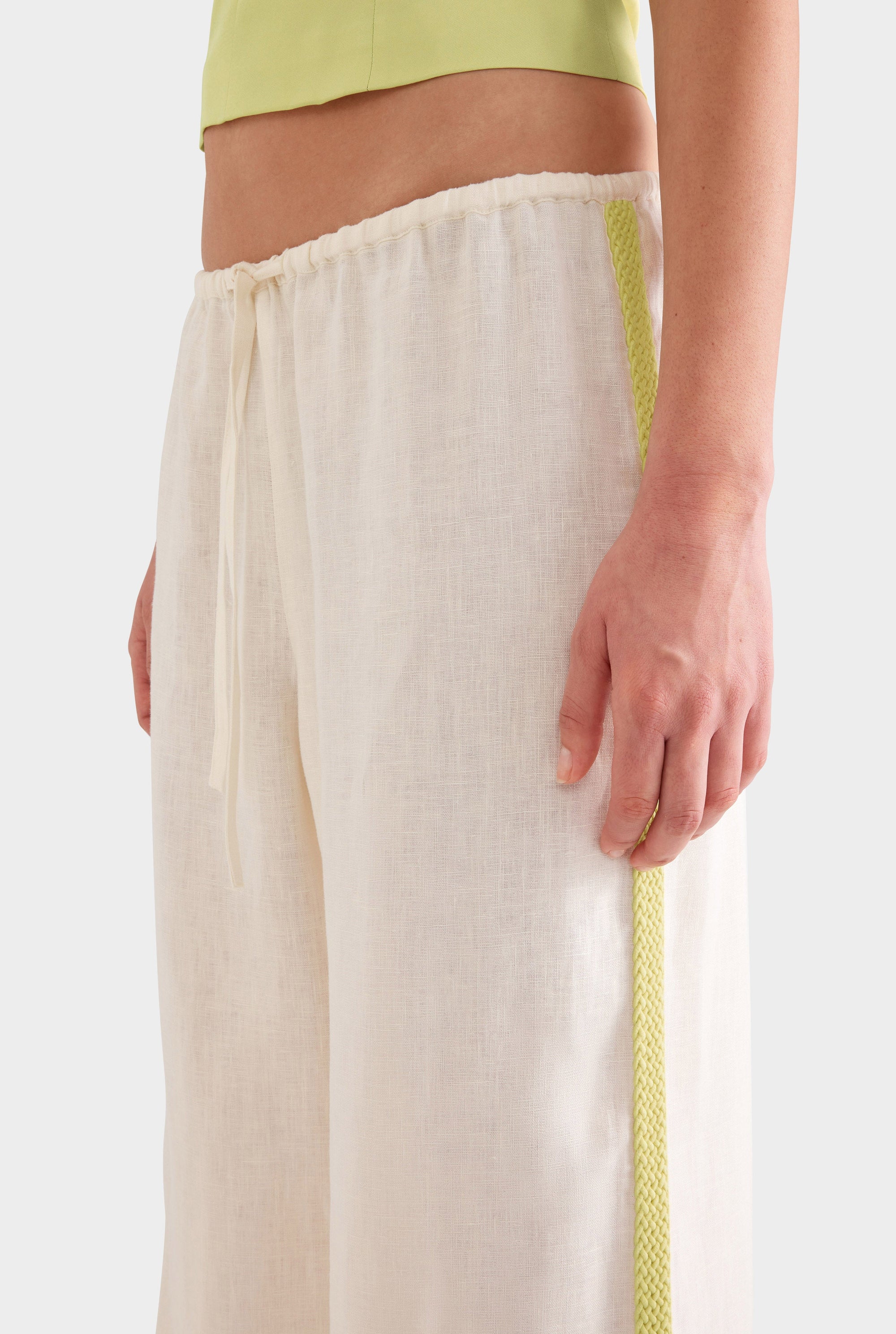 Wide Leg Linen Pant -  Cream/Crochet Trim