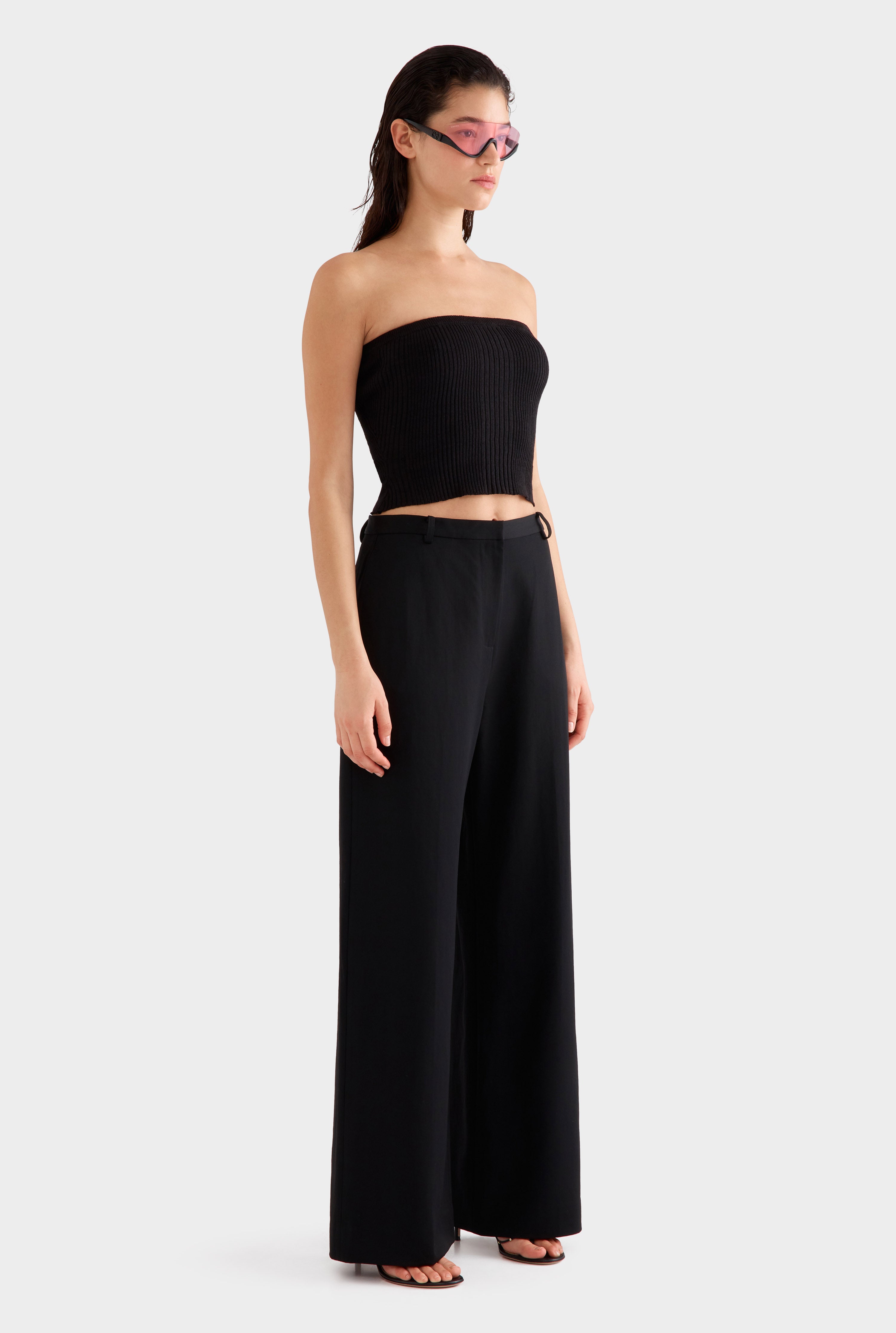 Wide Leg Wool Pant -  Black