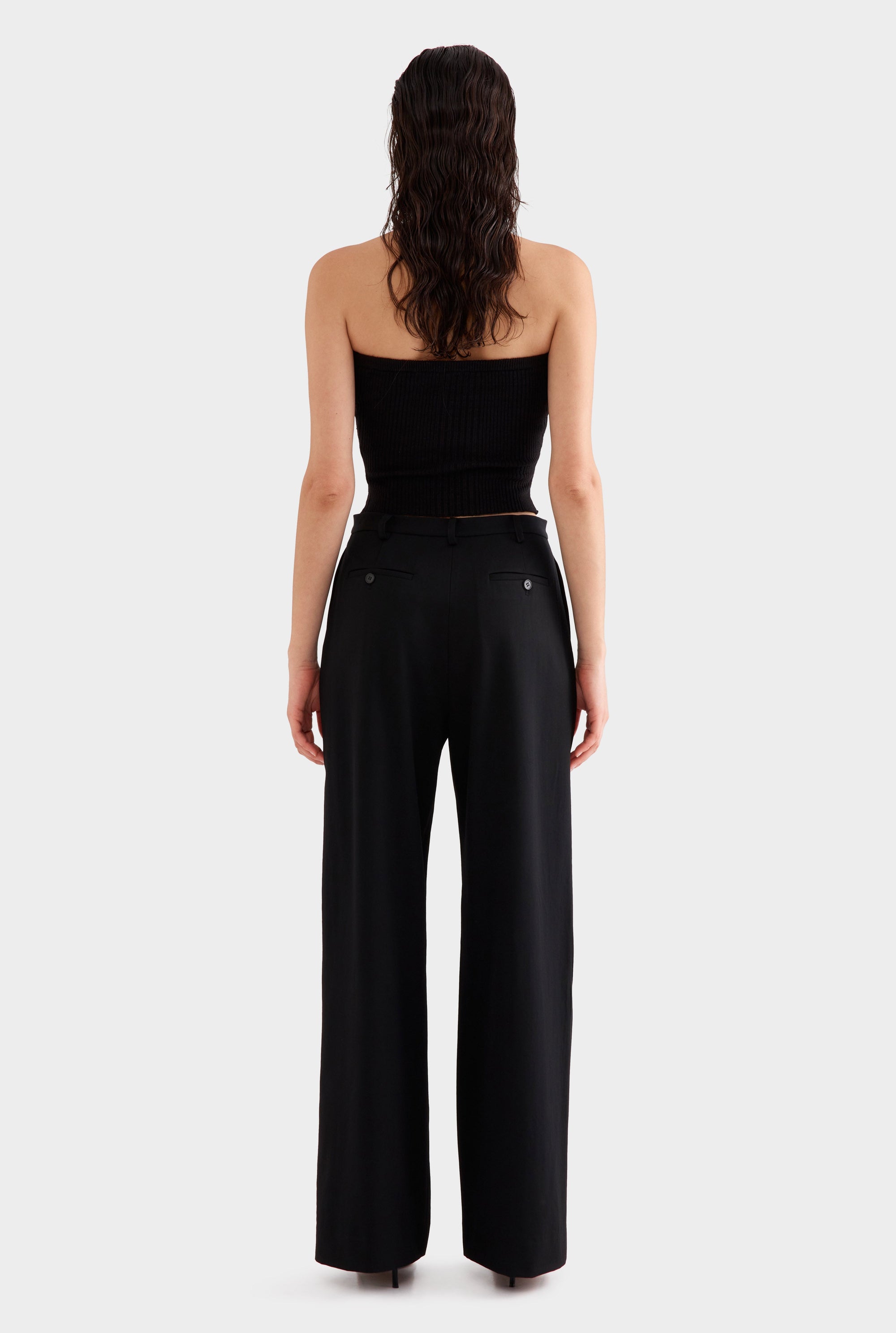 Wide Leg Wool Pant -  Black