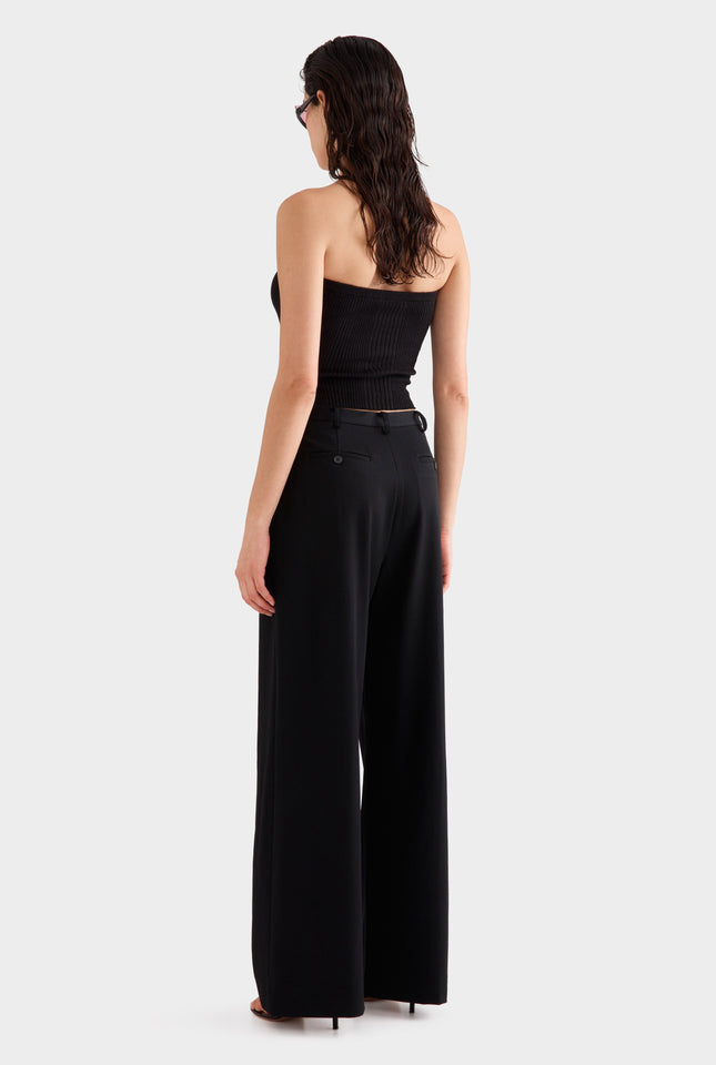 Wide Leg Wool Pant -  Black