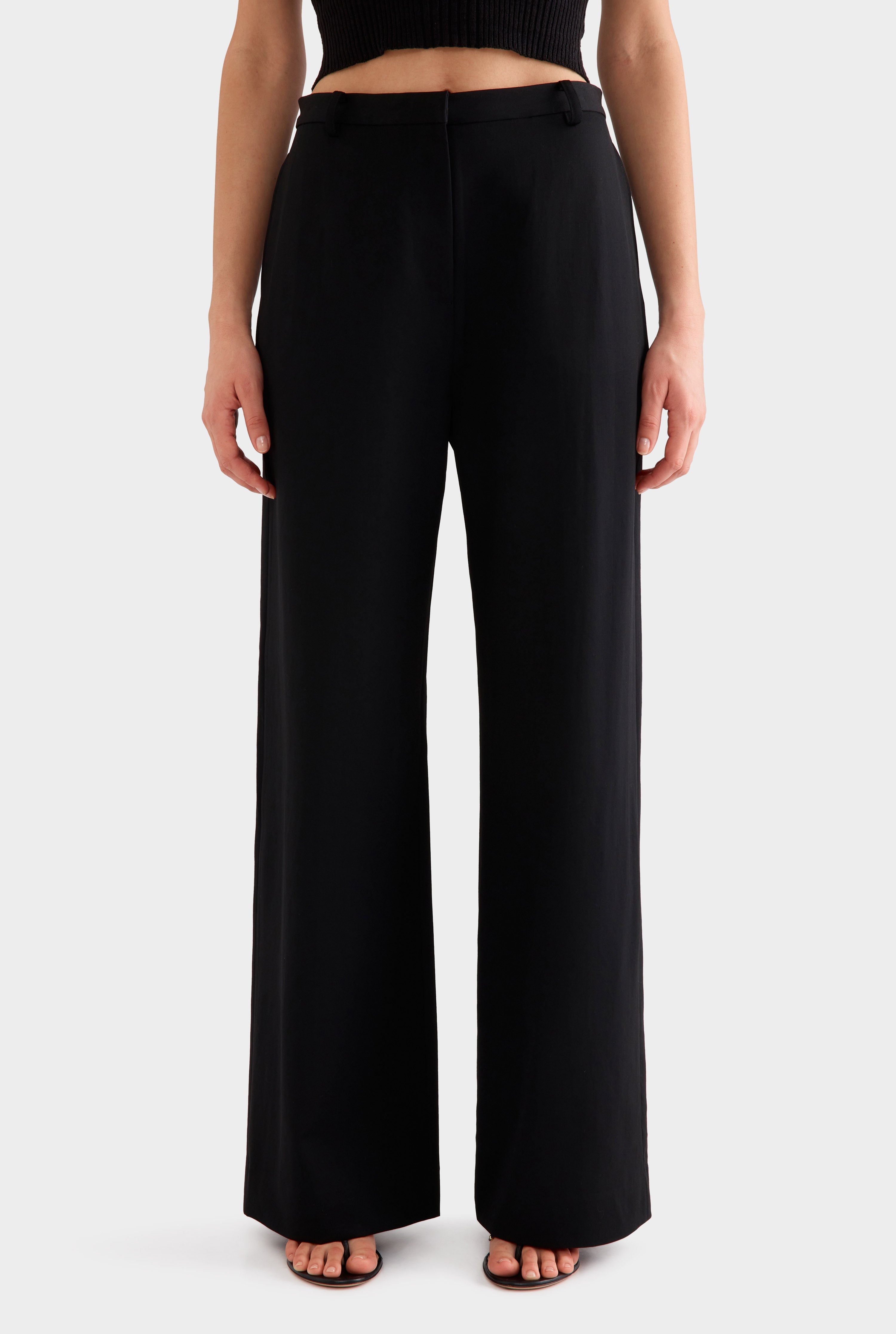 Wide Leg Wool Pant -  Black