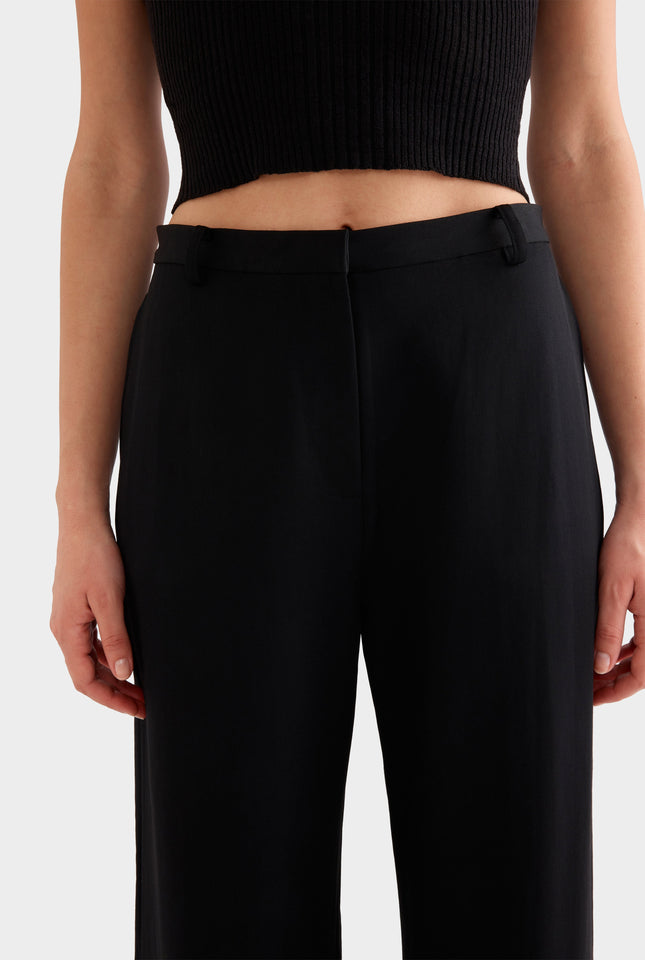 Wide Leg Wool Pant -  Black