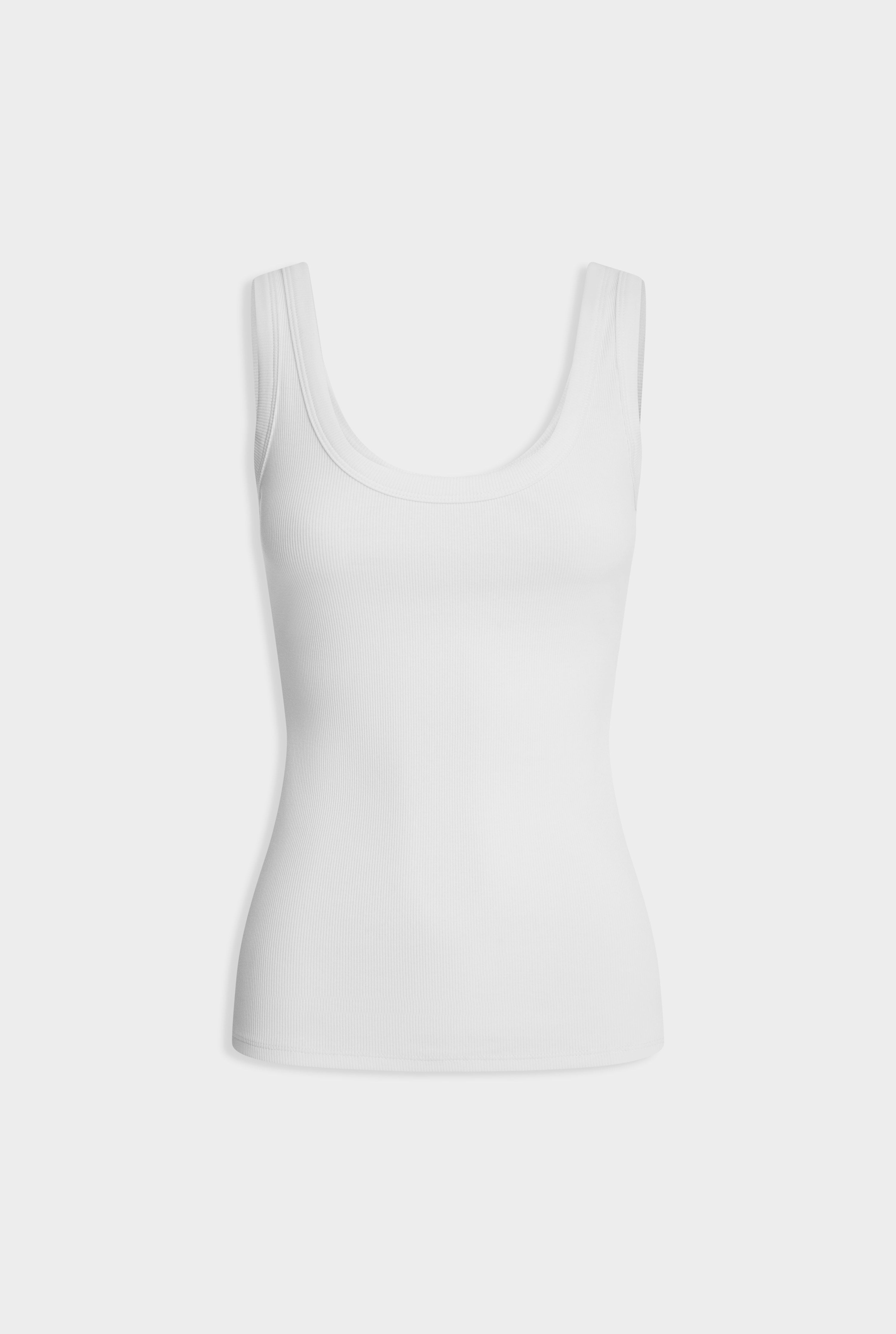 Scoop Neck Rib Tank - White