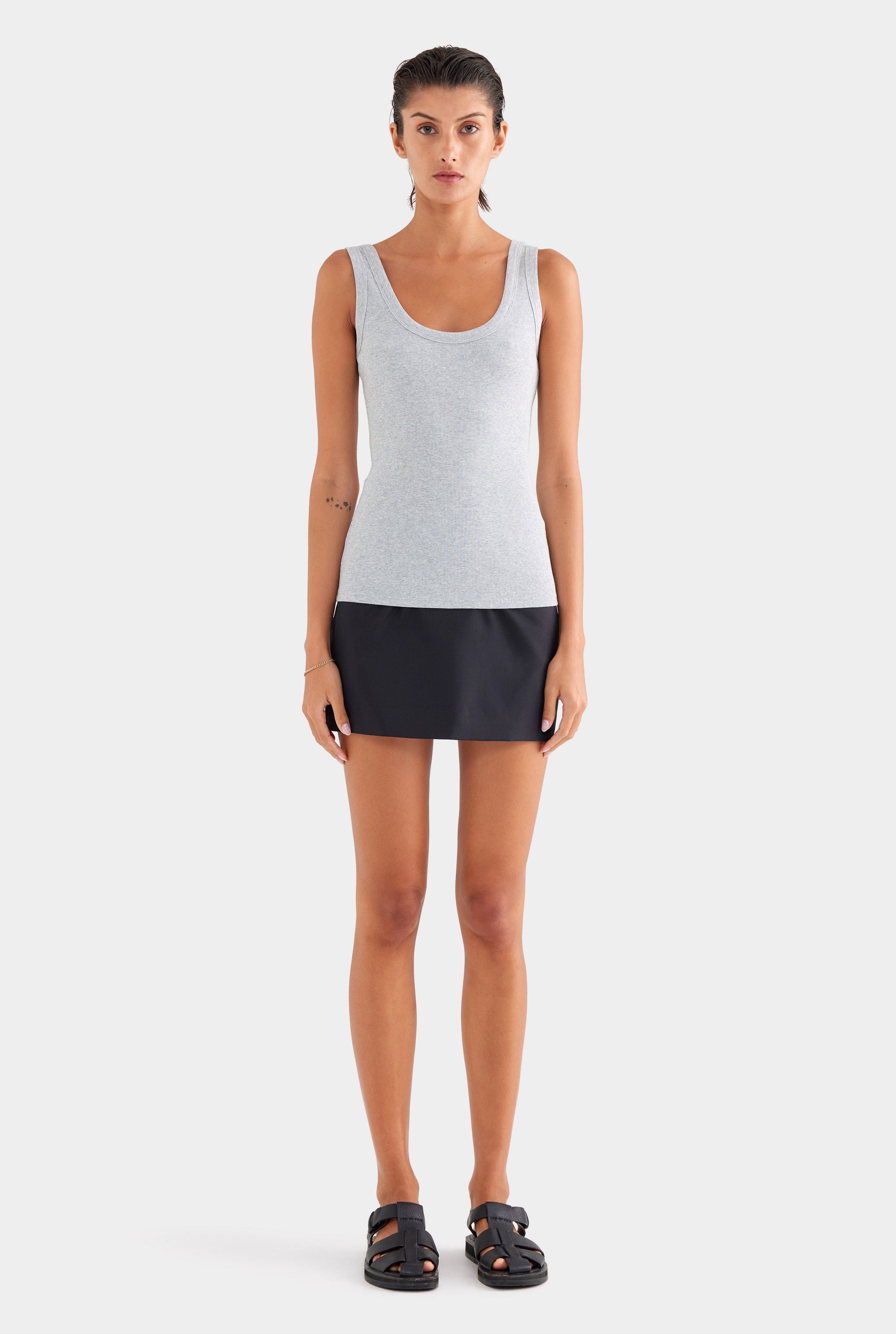 Scoop Neck Rib Tank - Grey Marl